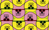 A tessellation of pink and yellow cat heads (student work).